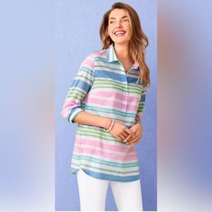 Talbots Beach Striped Cotton Lightweight Popover Top Size P (O-2)